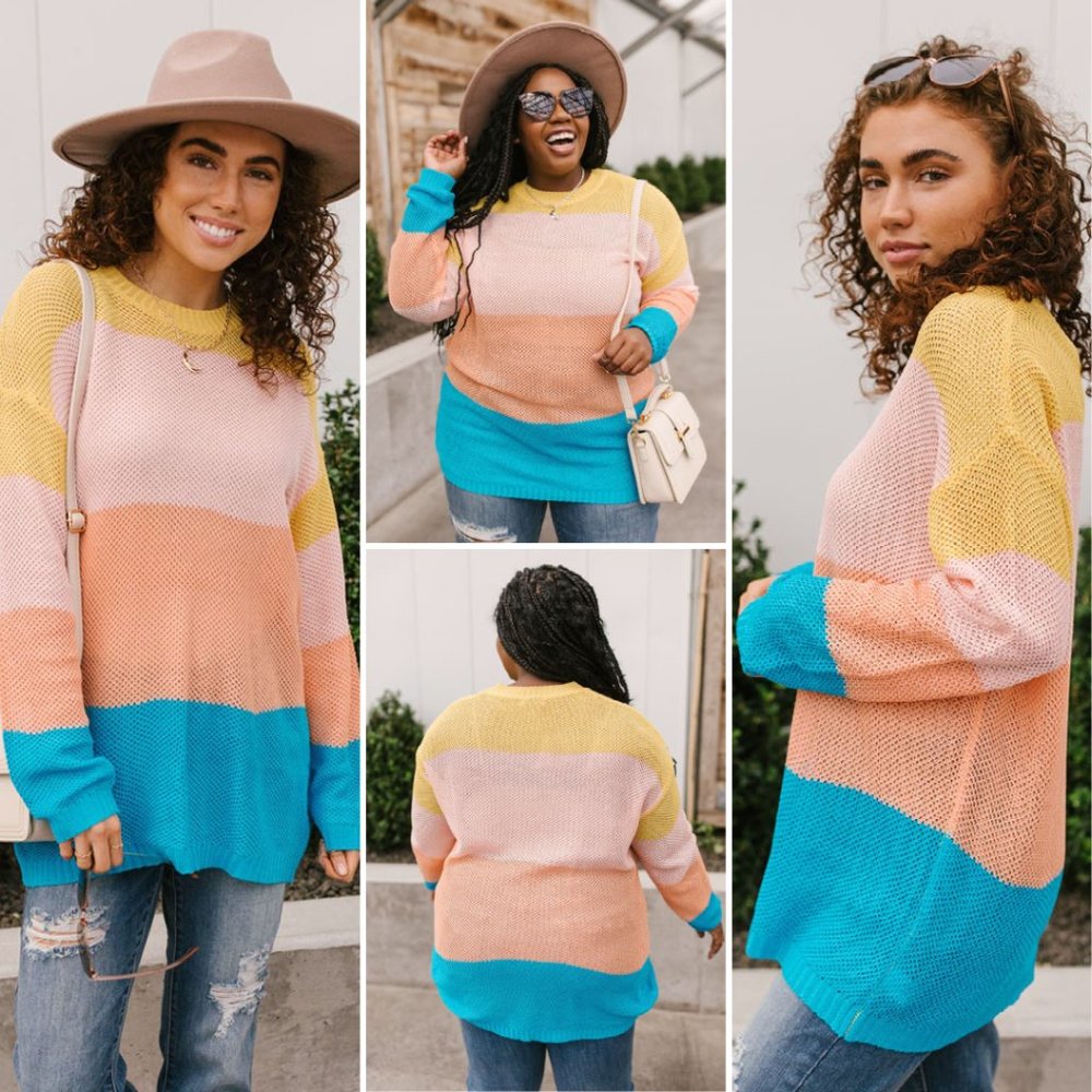 New! Colorblock Spring Color Sweater! - Picture 3 of 7